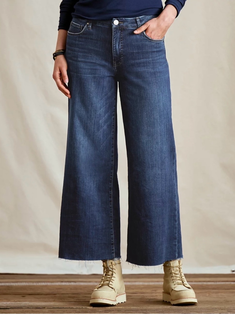 Kut From the Kloth Meg High Rise Wide-Leg Raw Hem Jeans In Exhibited Wash Size 0